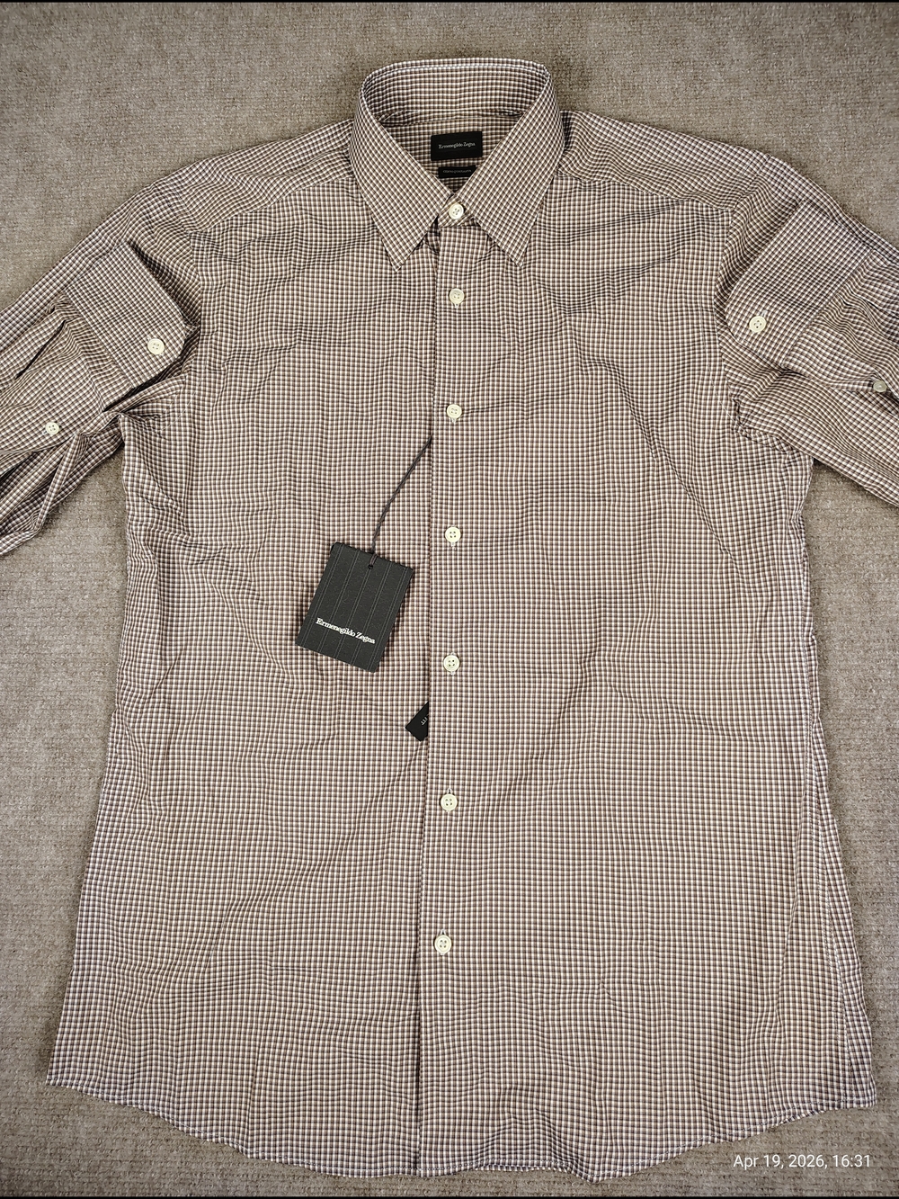 Men's Ermenegildo Zegna Long Sleeve Checkered Button Down Shirt Sz Medium